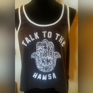 New BILLABONG BOHO Talk to the Hamsa midriff Tank Faded Black Womens Small-NWOT